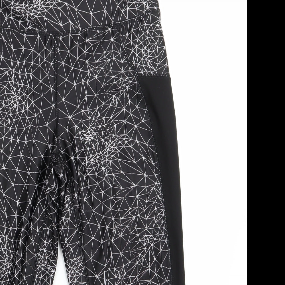 Active & Co Womens Black Colourblock Polyester Compression Leggings Size 14 L18 in Regular  - Back Zip Pocket Cropped