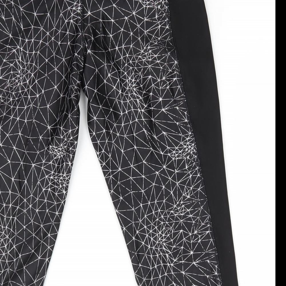 Active & Co Womens Black Colourblock Polyester Compression Leggings Size 14 L18 in Regular  - Back Zip Pocket Cropped