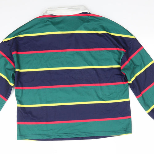 SheIn Mens Green Collared Striped Polyester Henley Jumper Size M   - Red Blue Green Yellow