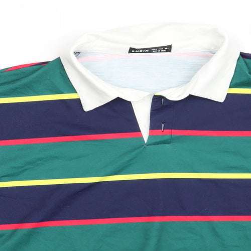 SheIn Mens Green Collared Striped Polyester Henley Jumper Size M   - Red Blue Green Yellow