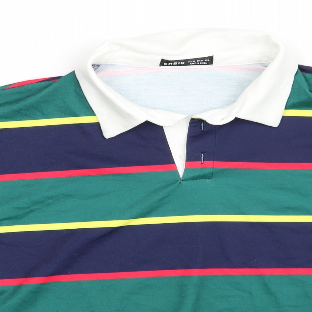 SheIn Mens Green Collared Striped Polyester Henley Jumper Size M   - Red Blue Green Yellow
