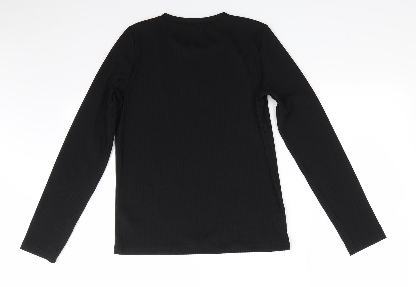 Florence and Fred Girls Black Striped Polyester Basic Casual Size 11-12 Years Round Neck  - Same colour vertical pattern stripe