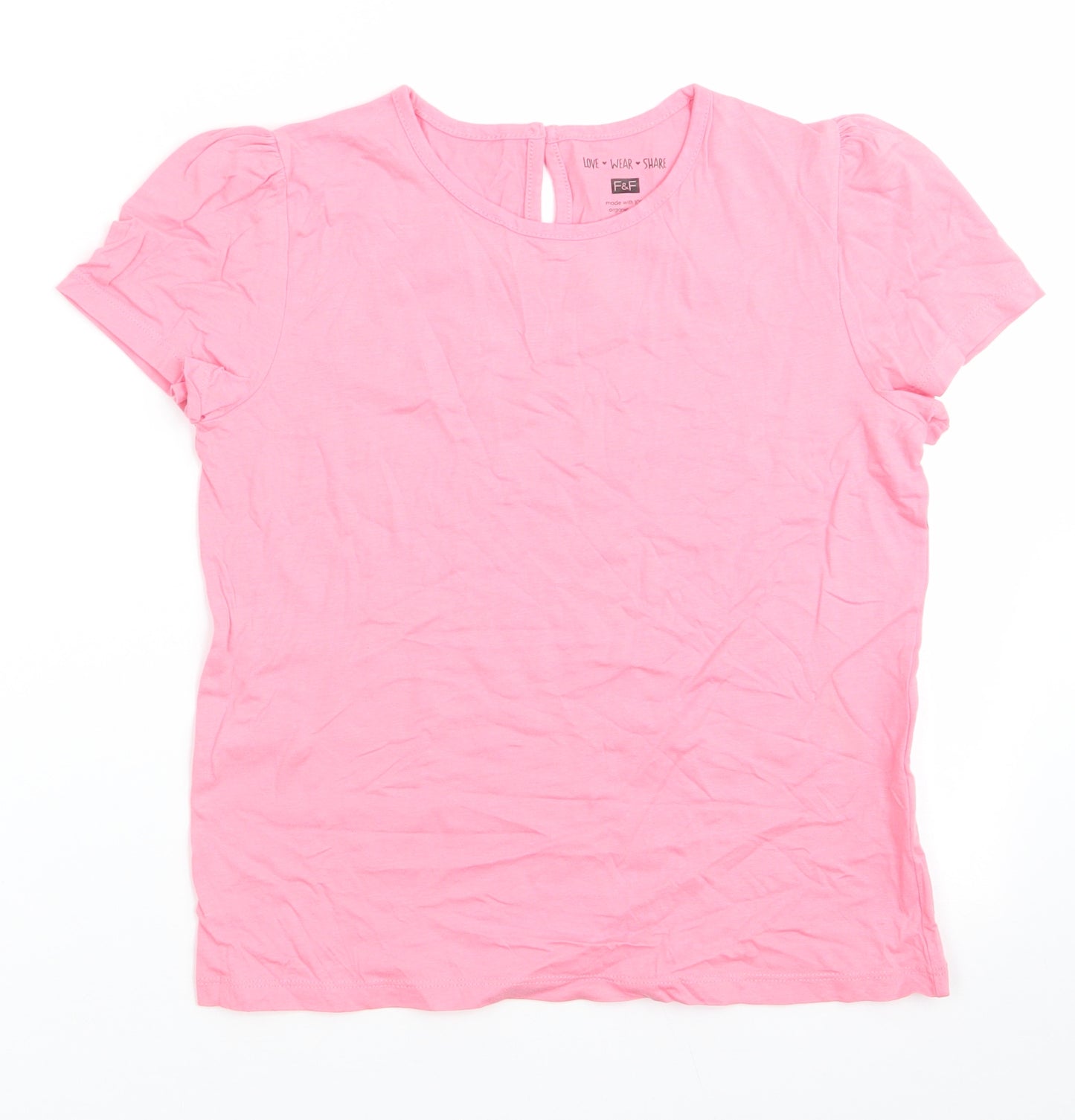 Florence and Fred Girls Pink  Cotton Basic T-Shirt Size 11-12 Years Round Neck  - Bubble Gum Pink