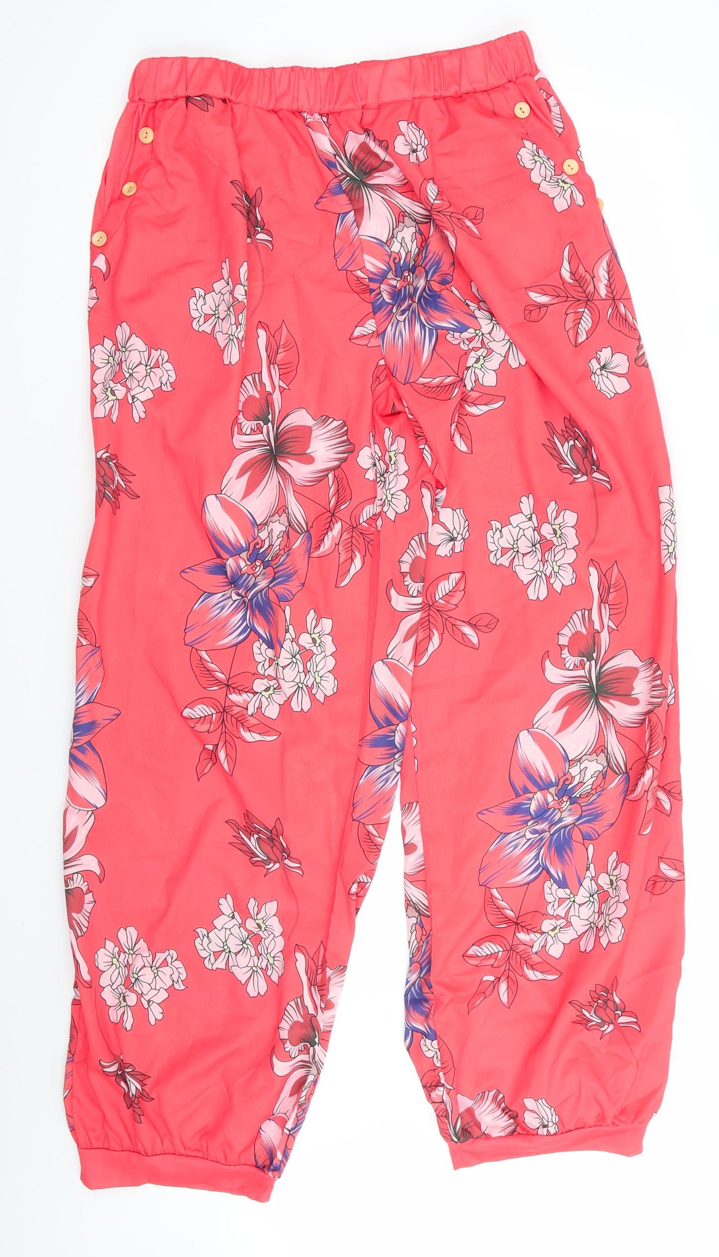 Preworn Womens Orange Floral  Bloomer Trousers Size 4XL L32 in Regular  - Silk feel Slightly Sheer