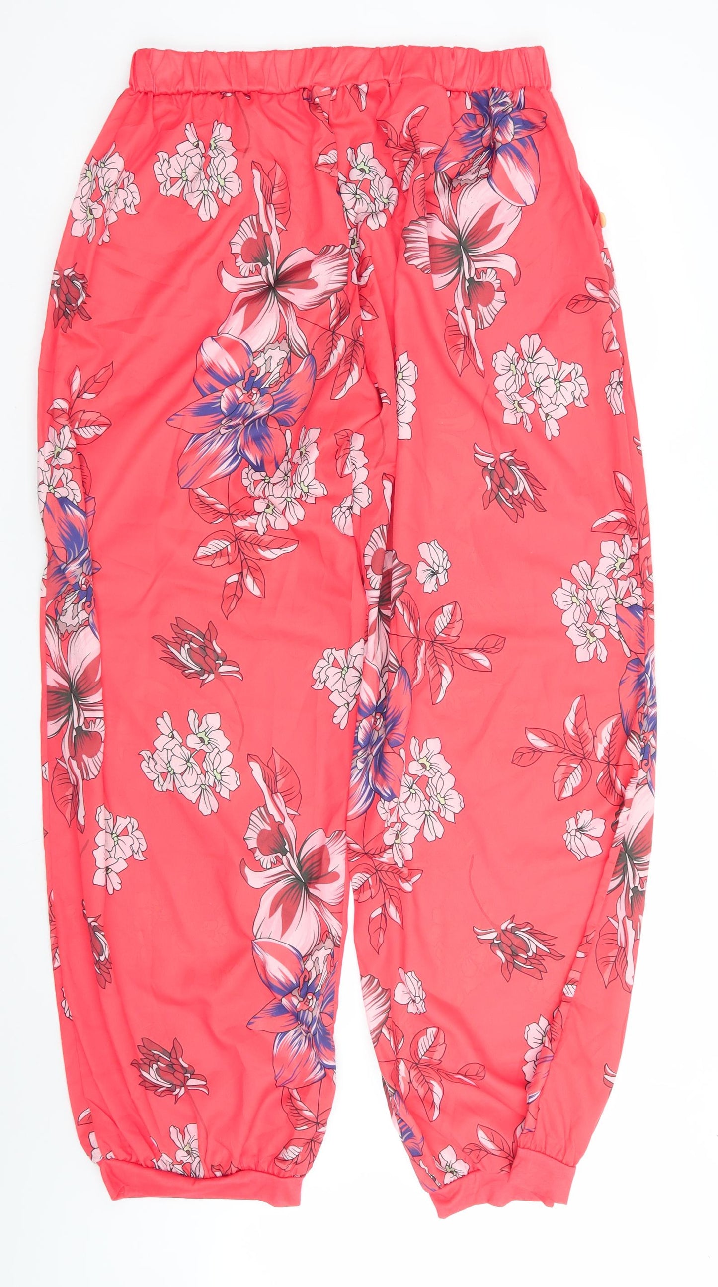 Preworn Womens Orange Floral  Bloomer Trousers Size 4XL L32 in Regular  - Silk feel Slightly Sheer