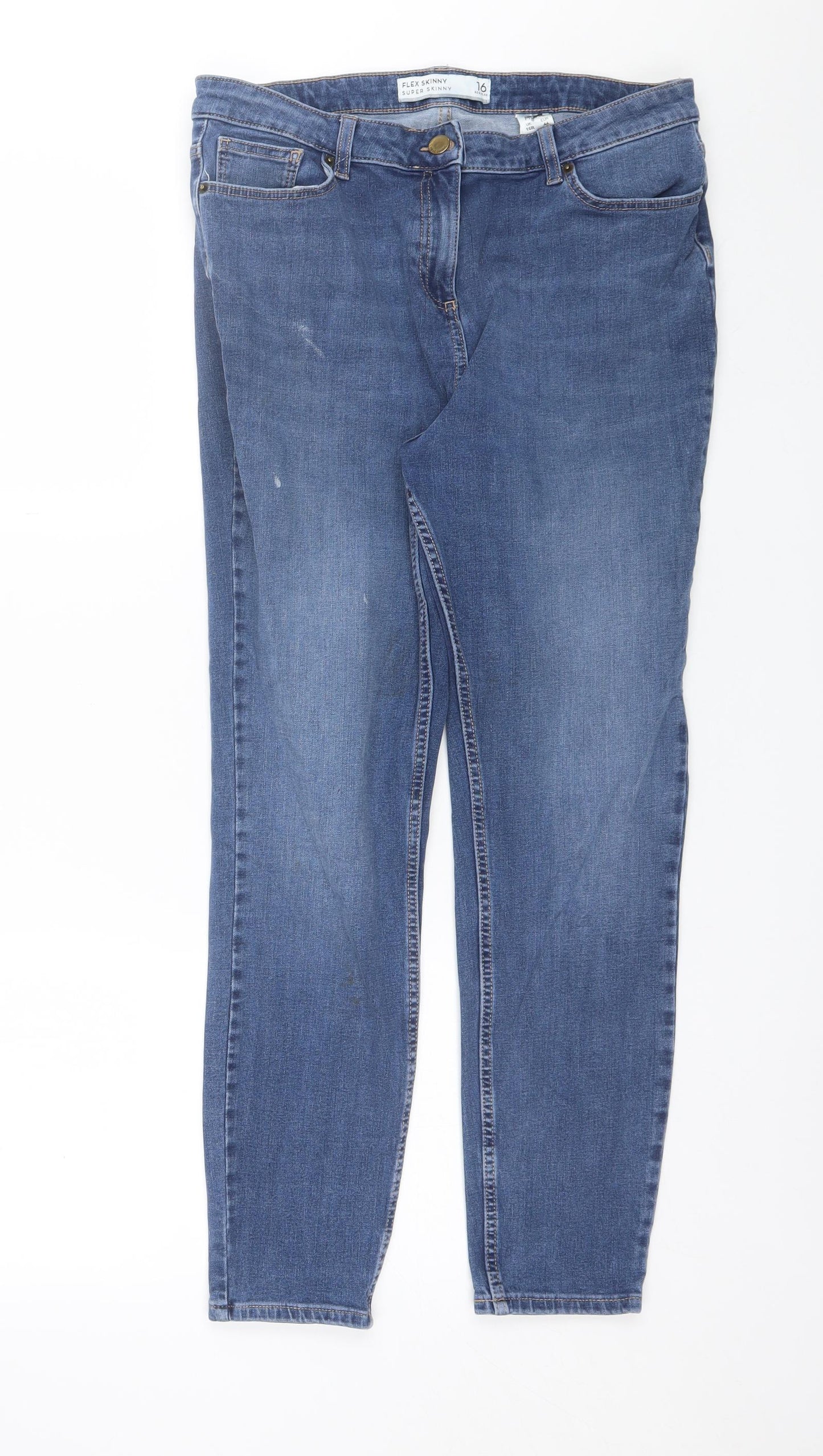 NEXT Womens Blue  Cotton Skinny Jeans Size 16 L26 in Regular