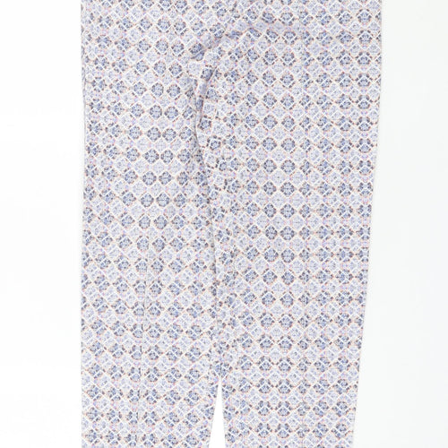 Topshop Womens Blue Geometric Cotton Trousers  Size 10 L27 in Regular