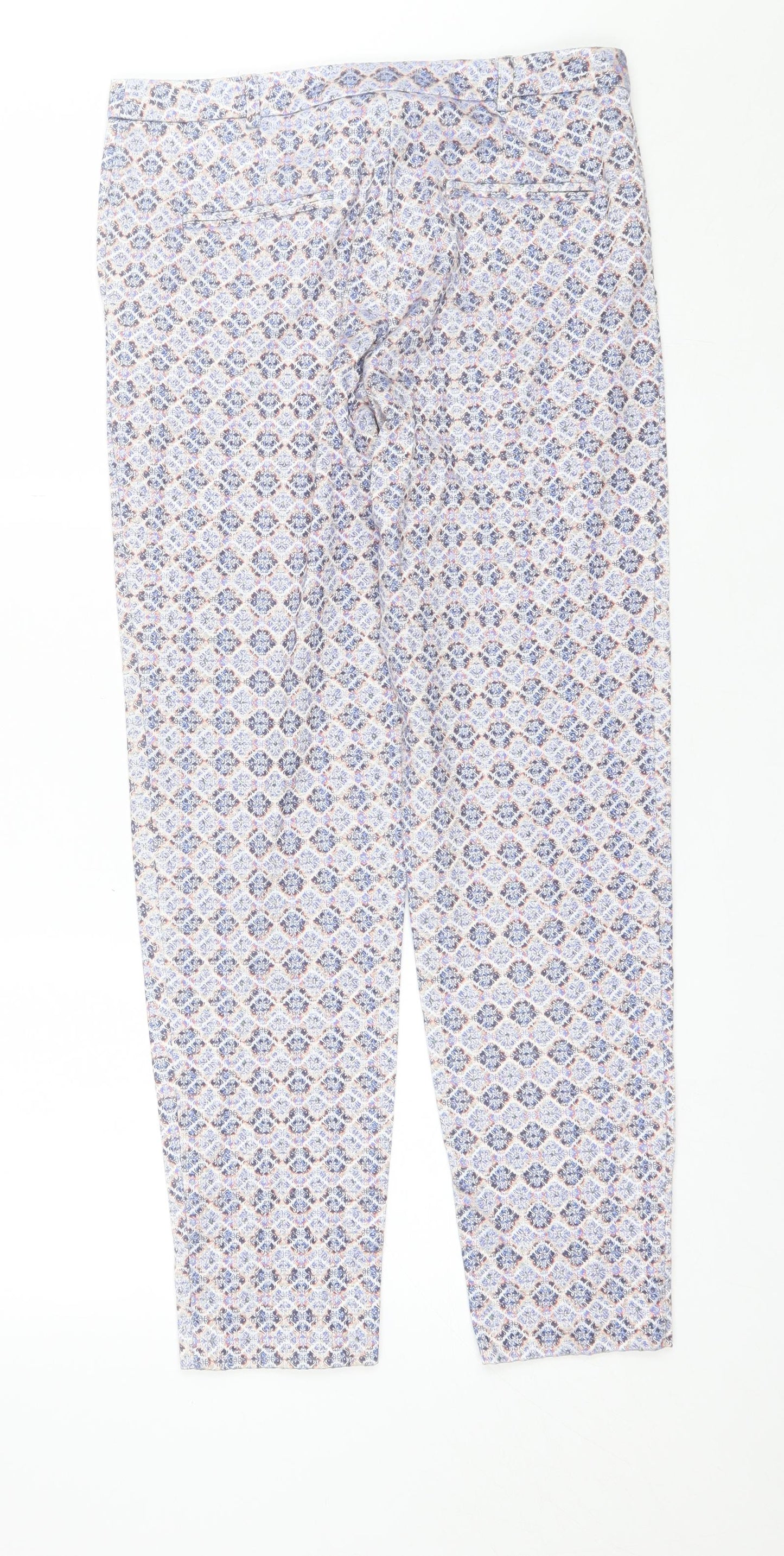Topshop Womens Blue Geometric Cotton Trousers  Size 10 L27 in Regular