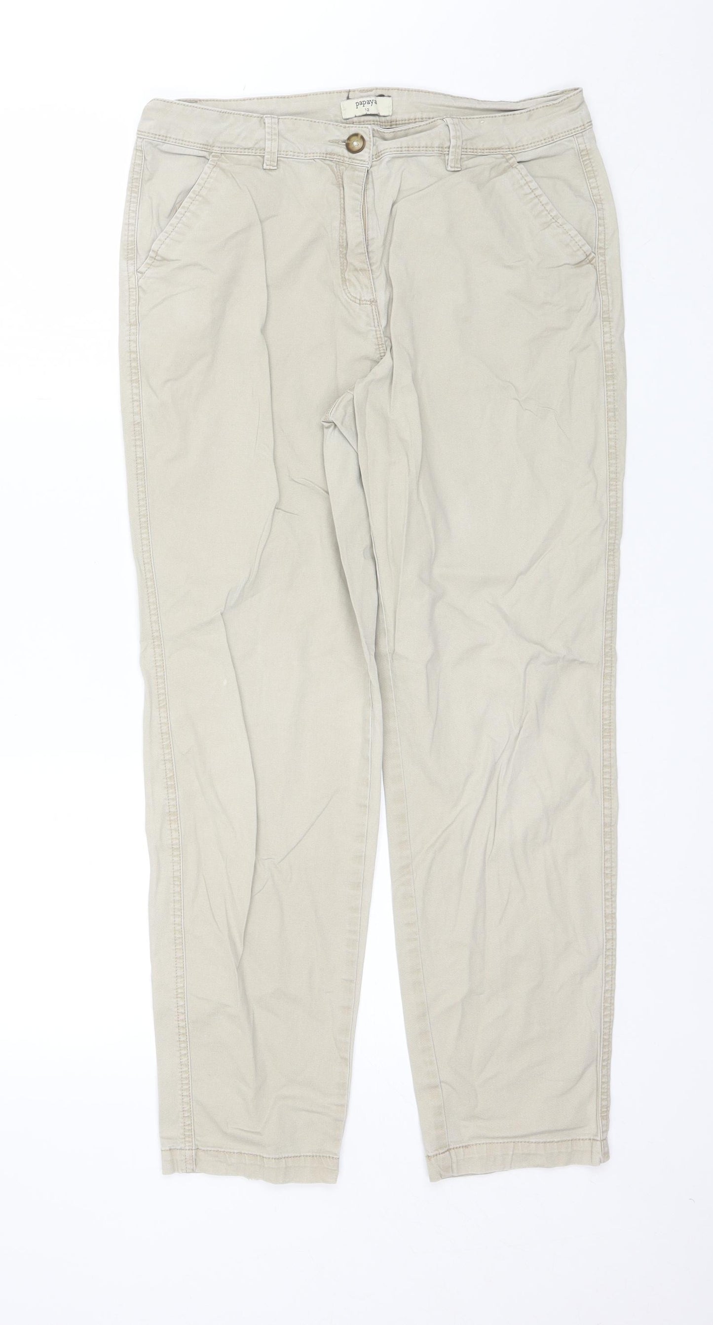 Papaya Womens Beige  Cotton Trousers  Size 12 L26 in Regular