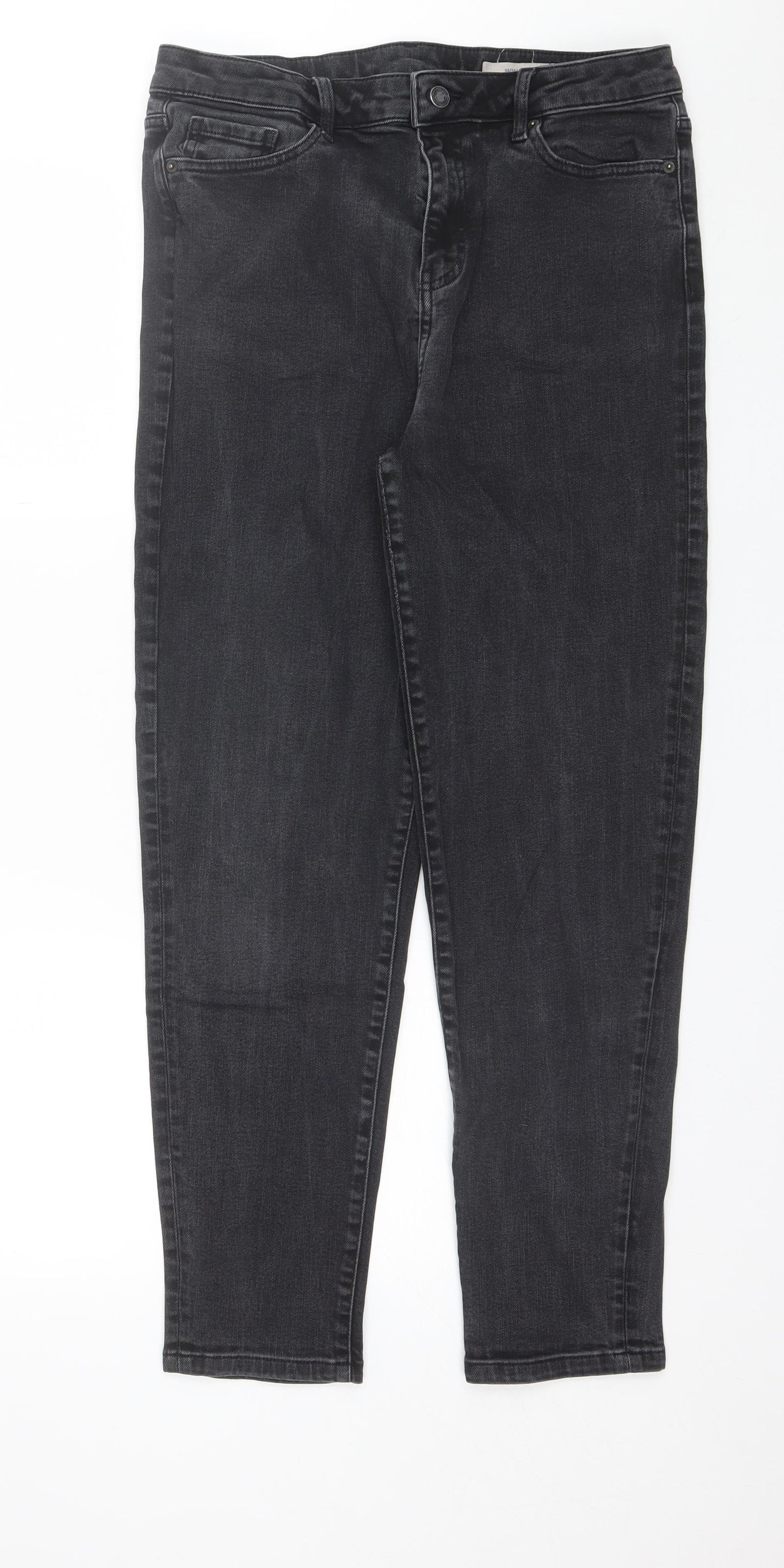 Marks and Spencer Womens Black  Cotton Mom Jeans Size 14 L27 in Regular