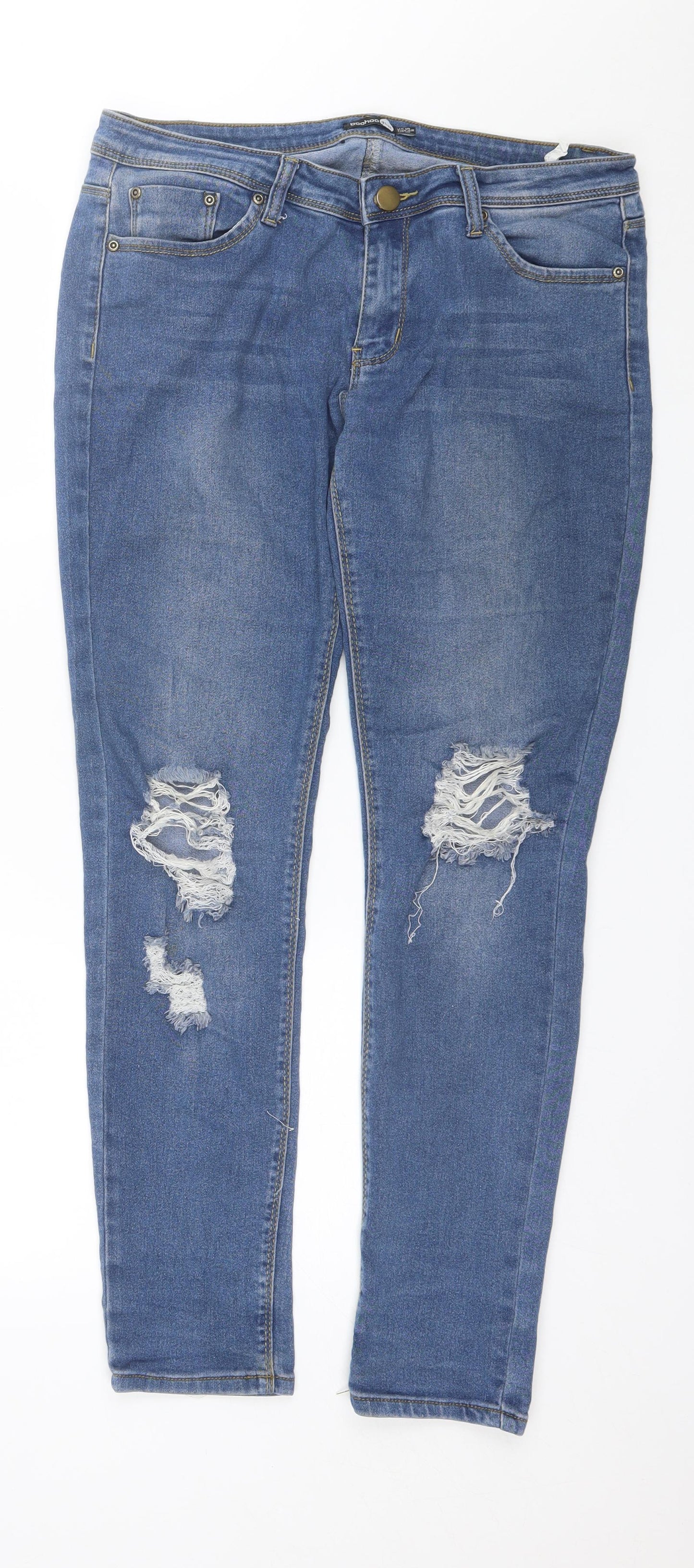 Boohoo Womens Blue  Cotton Skinny Jeans Size 14 L29 in Regular