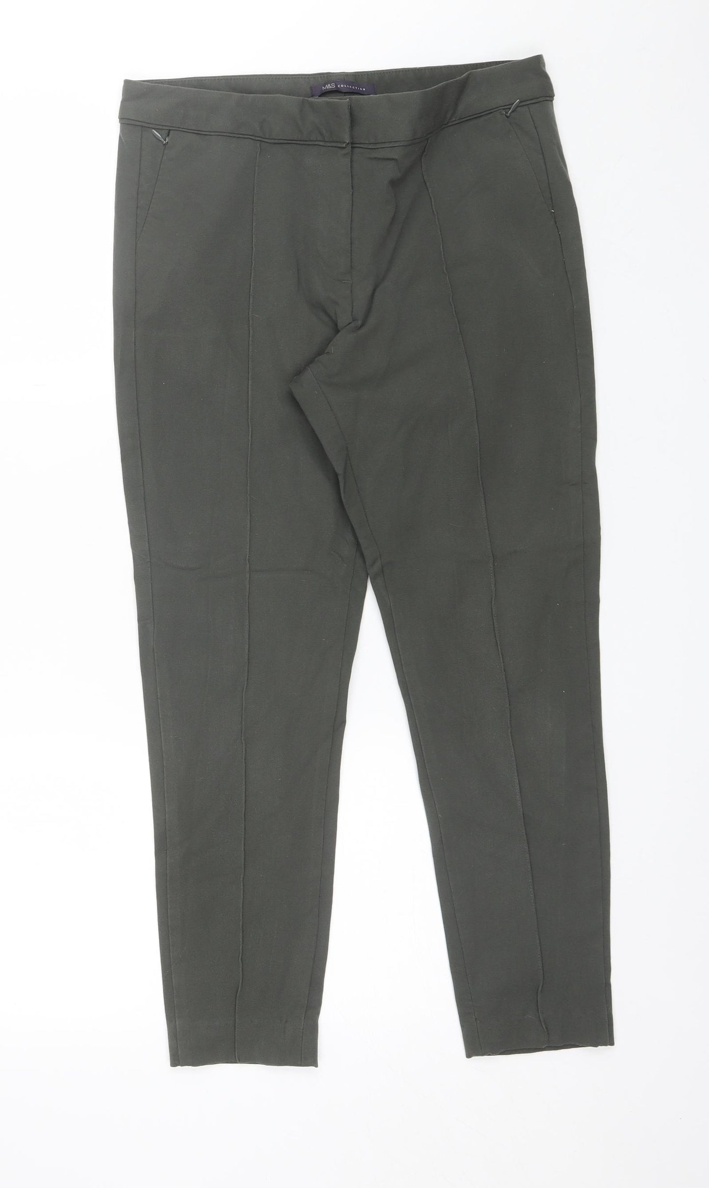 Marks and Spencer Womens Green  Cotton Blend Trousers  Size 30 in L25 in Regular