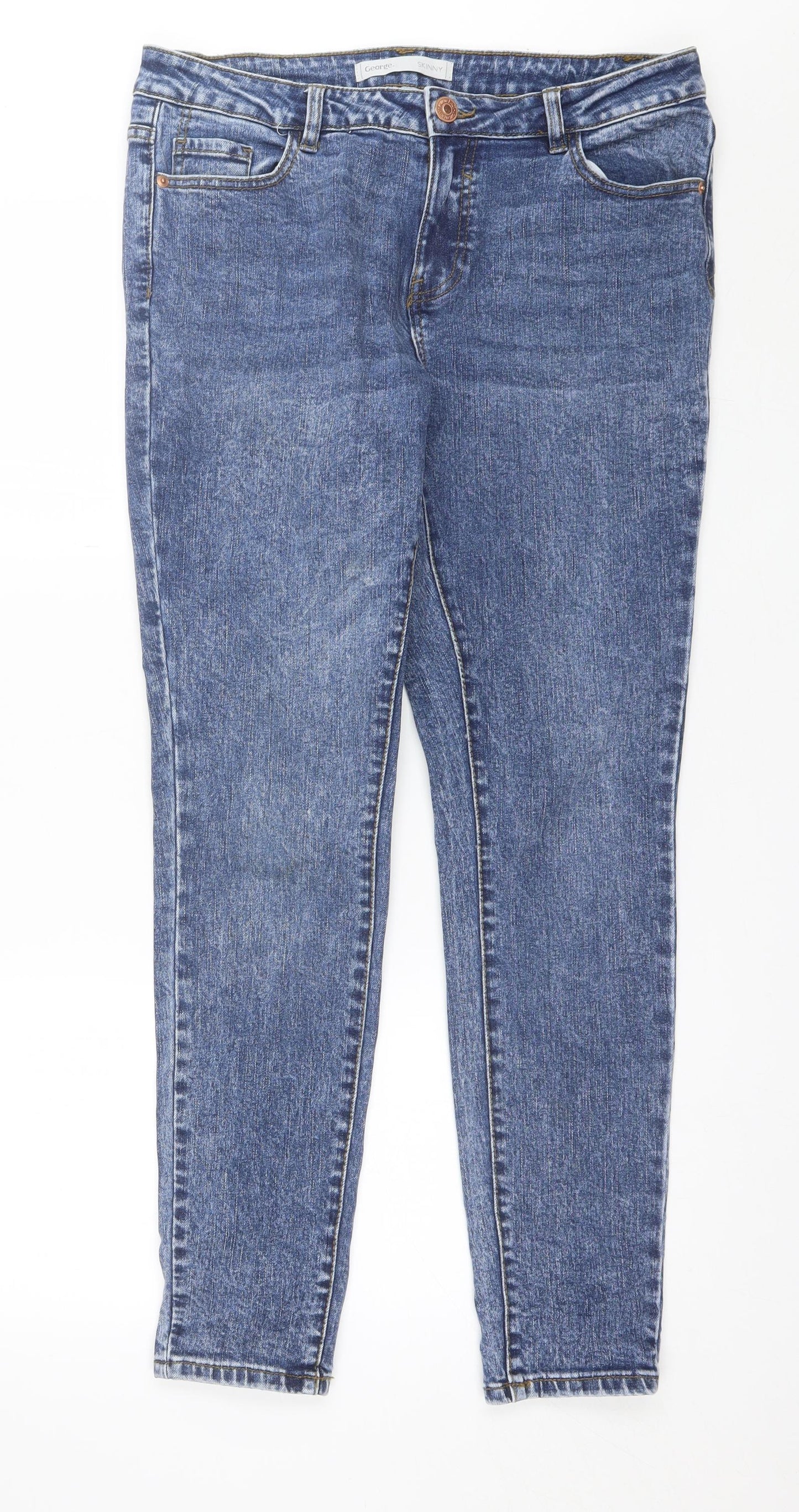 George Womens Blue  Cotton Skinny Jeans Size 14 L29 in Regular