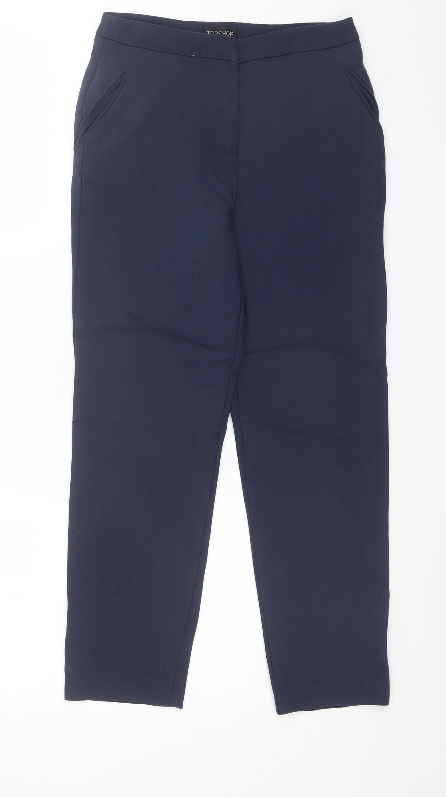 Topshop Womens Blue  Cotton Blend Capri Trousers Size 6 L24 in Regular