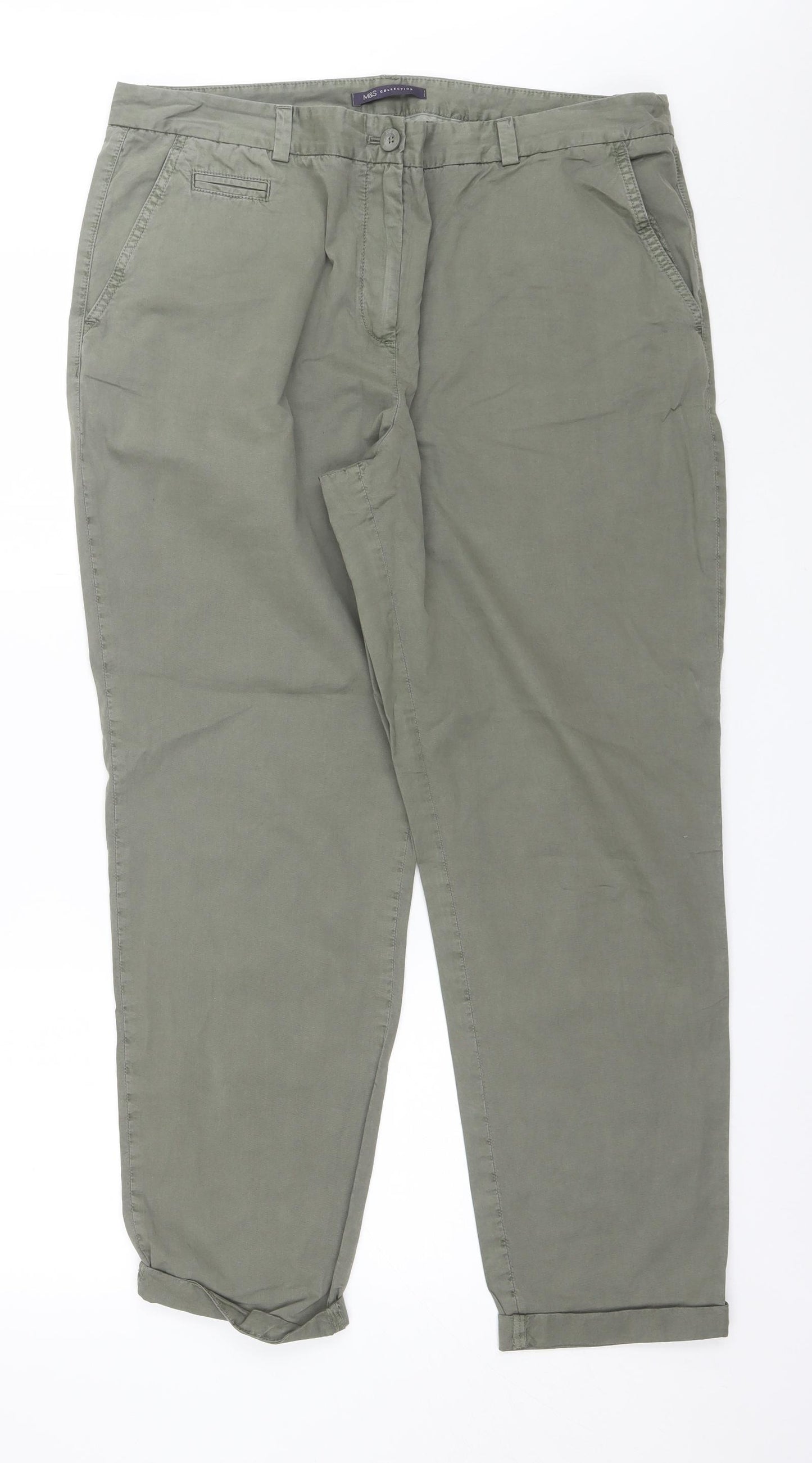 Marks and Spencer Womens Green  Cotton Trousers  Size 18 L29 in Regular