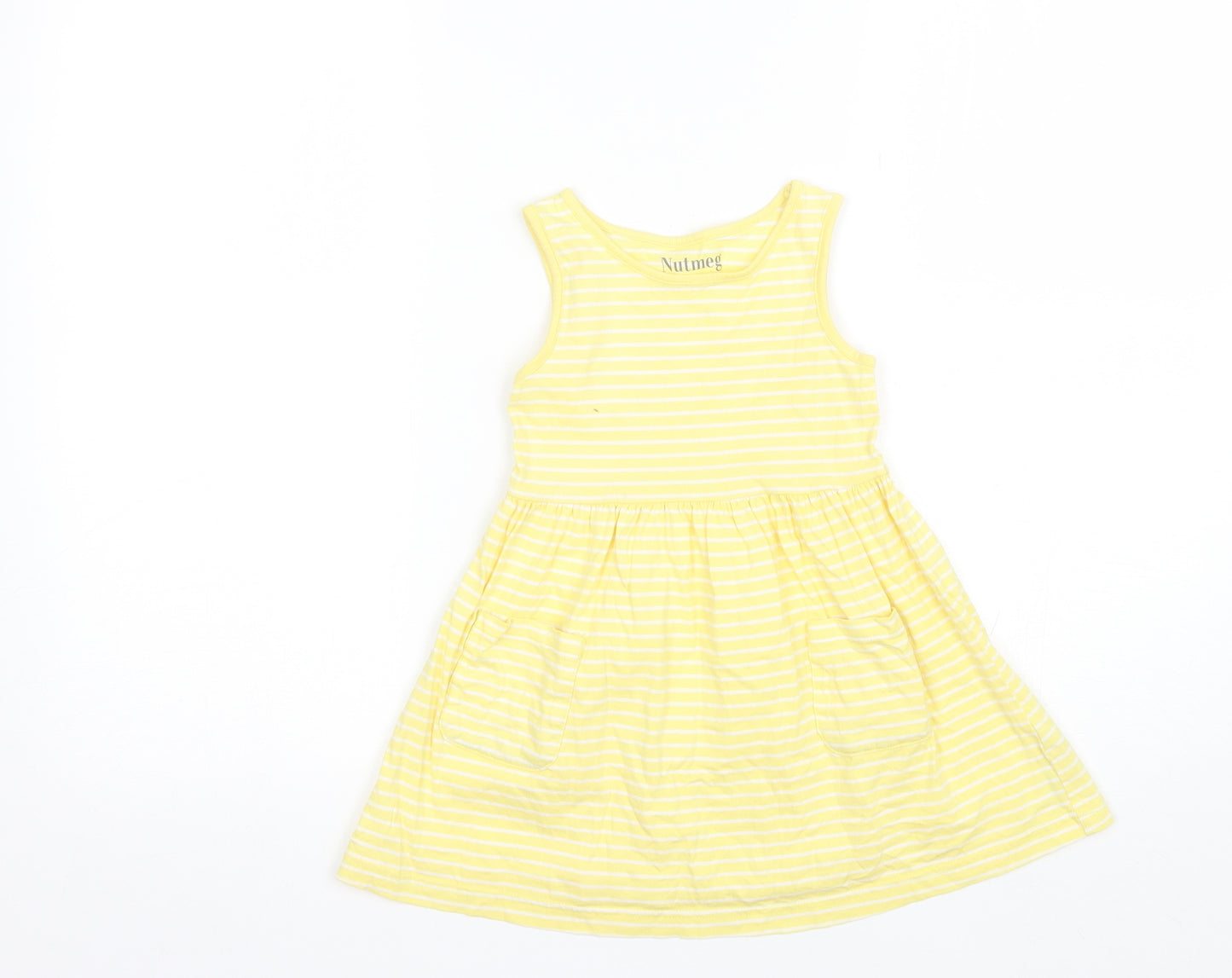 Nutmeg Girls Yellow Striped Cotton Shift  Size 3-4 Years  Round Neck