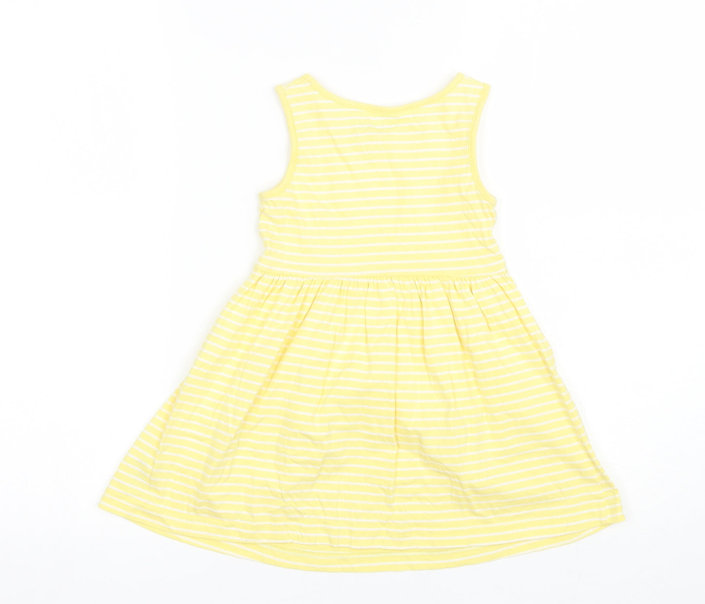 Nutmeg Girls Yellow Striped Cotton Shift  Size 3-4 Years  Round Neck