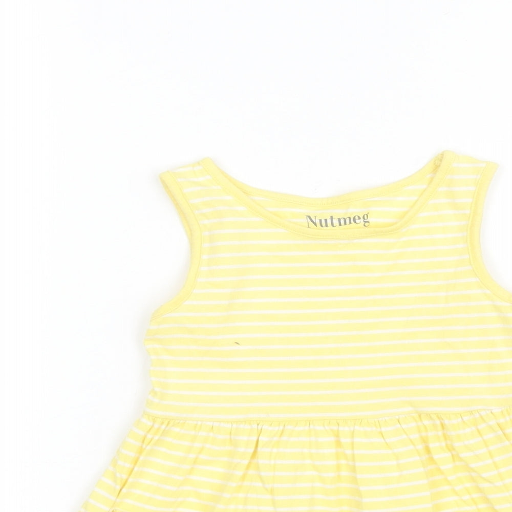 Nutmeg Girls Yellow Striped Cotton Shift  Size 3-4 Years  Round Neck