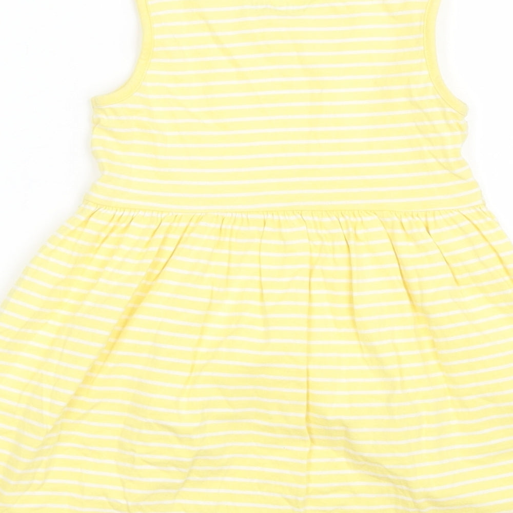 Nutmeg Girls Yellow Striped Cotton Shift  Size 3-4 Years  Round Neck