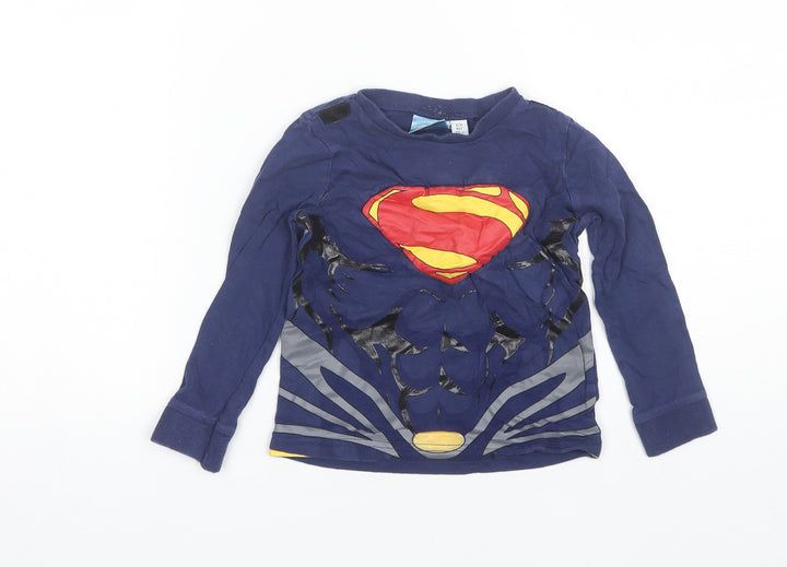 Tesco Boys Blue Cotton Basic T-Shirt Size 2-3 Years Round Neck - Superman