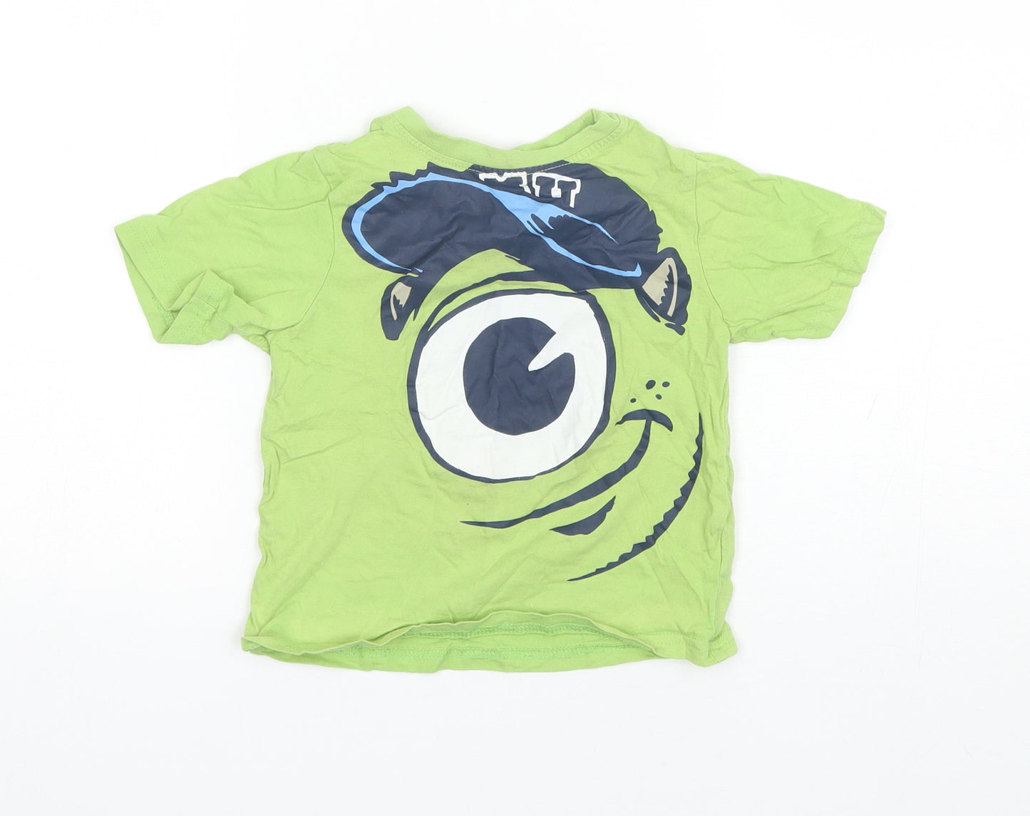 Preworn Boys Green  Cotton Basic T-Shirt Size 2-3 Years Round Neck  - Monsters