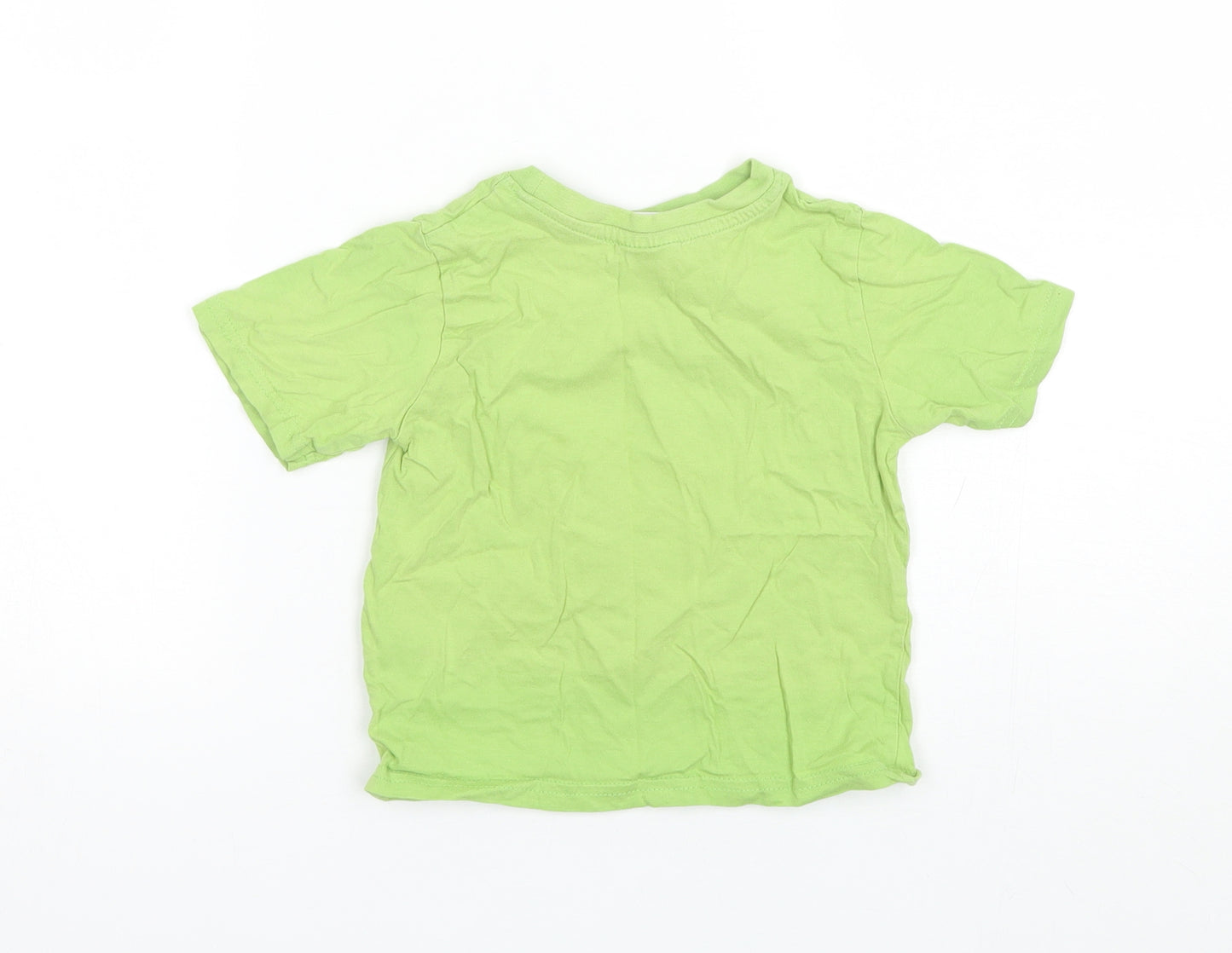 Preworn Boys Green  Cotton Basic T-Shirt Size 2-3 Years Round Neck  - Monsters
