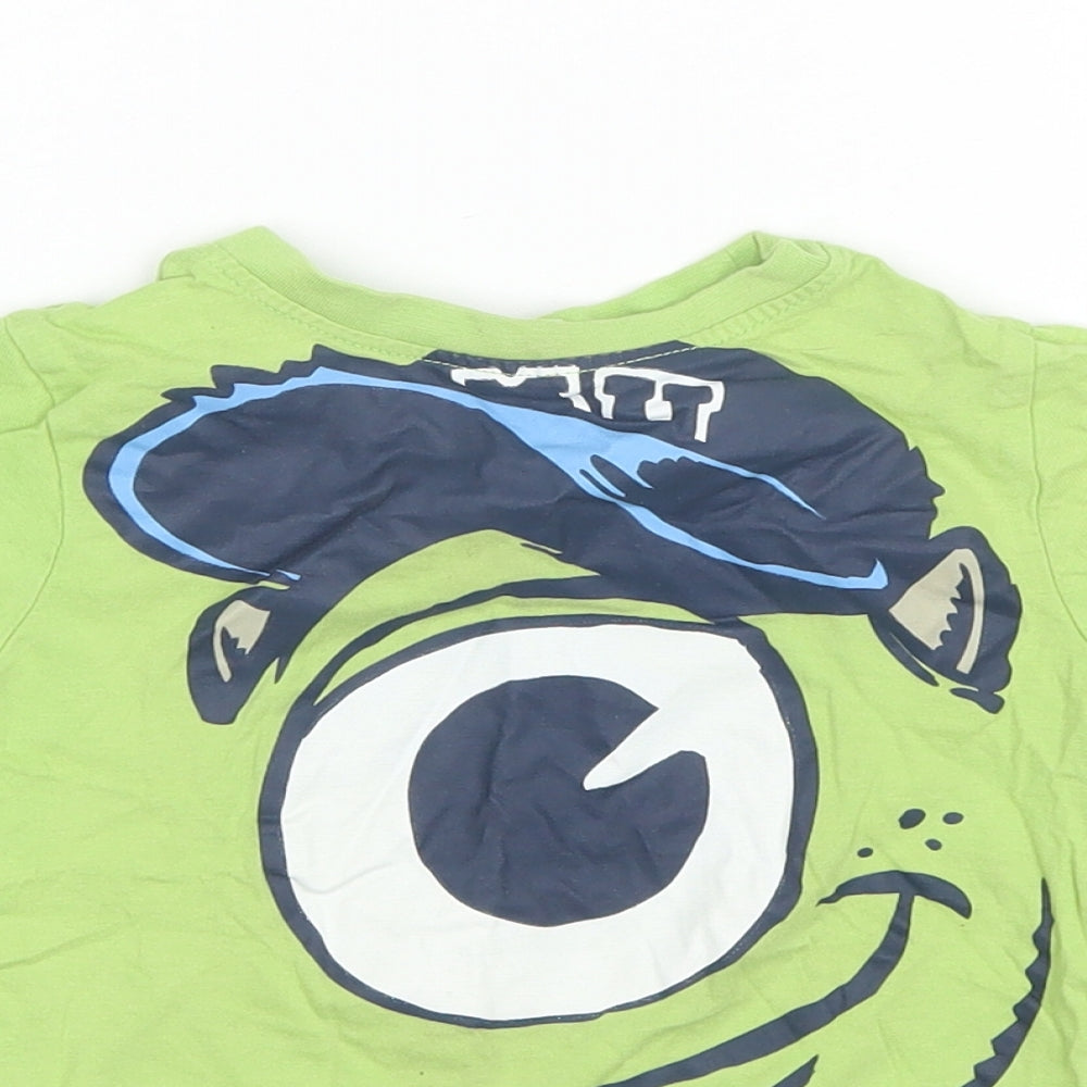Preworn Boys Green  Cotton Basic T-Shirt Size 2-3 Years Round Neck  - Monsters