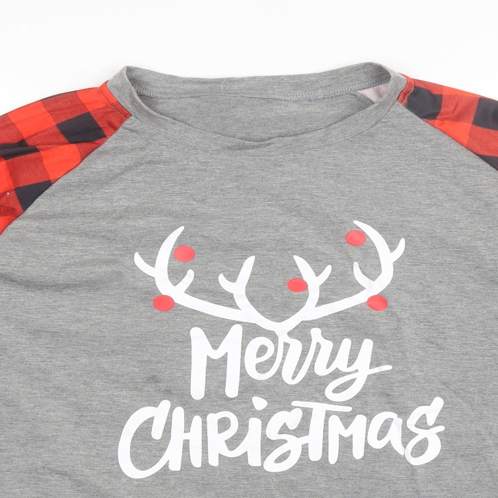 Preworn Mens Grey  Polyester  Pyjama Top Size L   - Merry Christmas