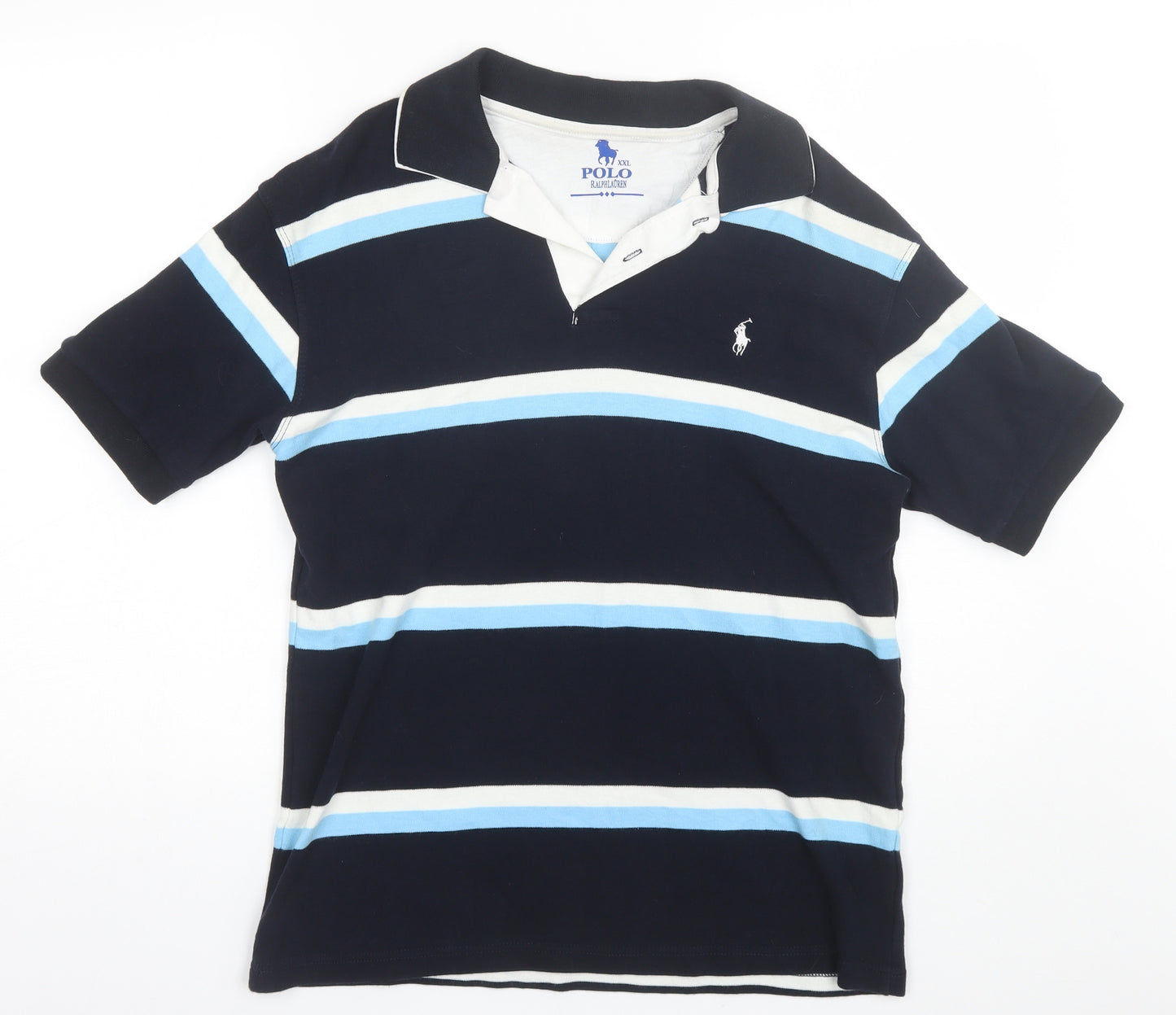Ralph Lauren Mens Blue Striped Cotton  Polo Size 2XL Collared