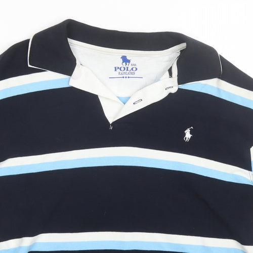 Ralph Lauren Mens Blue Striped Cotton  Polo Size 2XL Collared