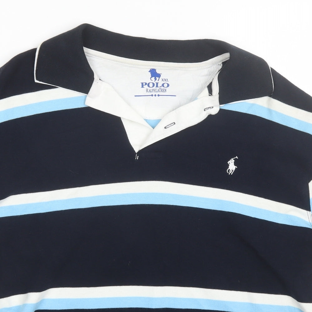 Ralph Lauren Mens Blue Striped Cotton  Polo Size 2XL Collared