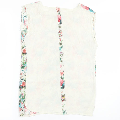 Warehouse Womens Ivory Floral Polyester Basic Blouse Size 8 Round Neck