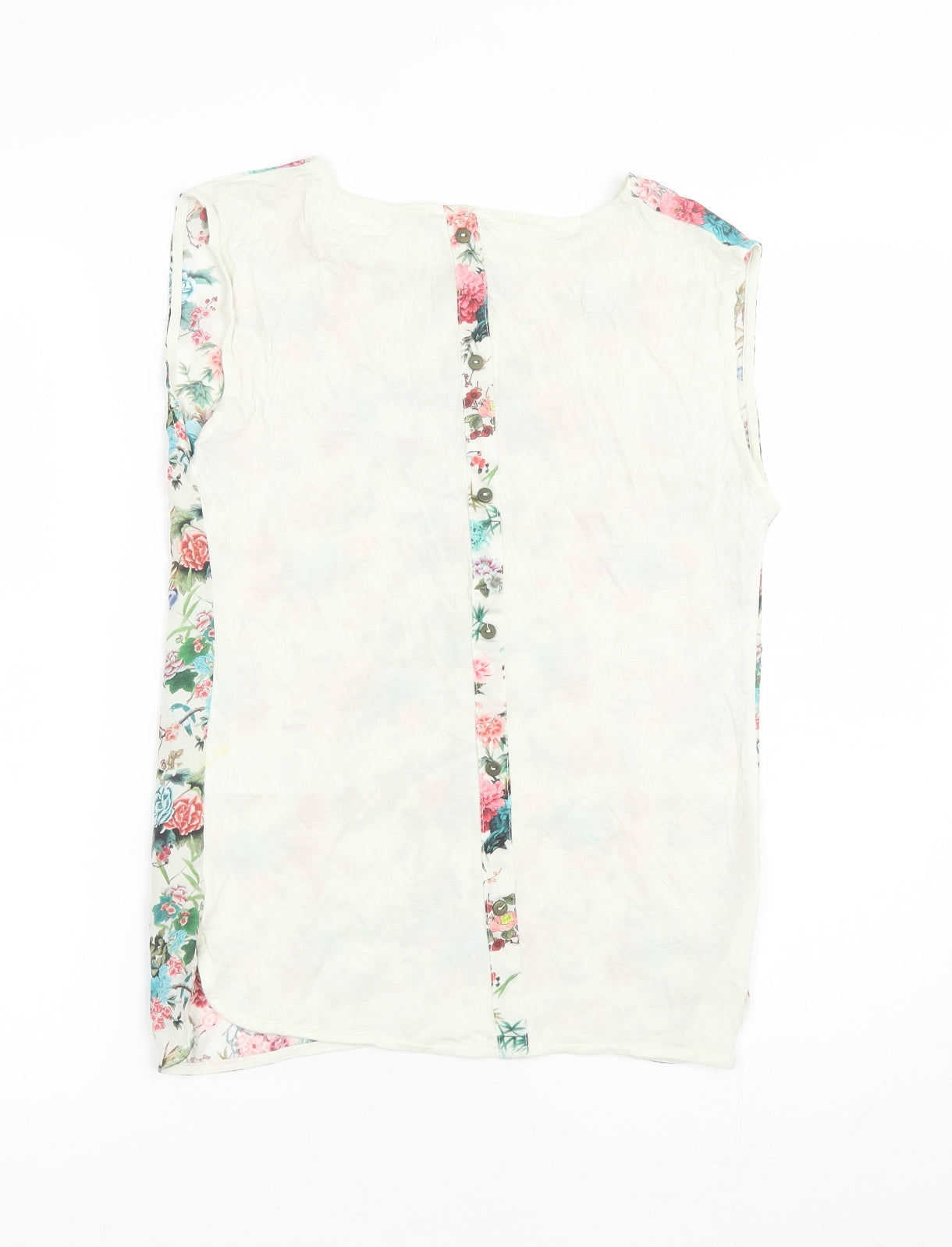 Warehouse Womens Ivory Floral Polyester Basic Blouse Size 8 Round Neck