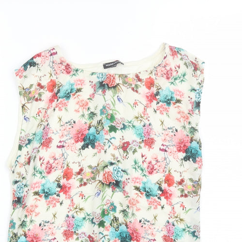 Warehouse Womens Ivory Floral Polyester Basic Blouse Size 8 Round Neck