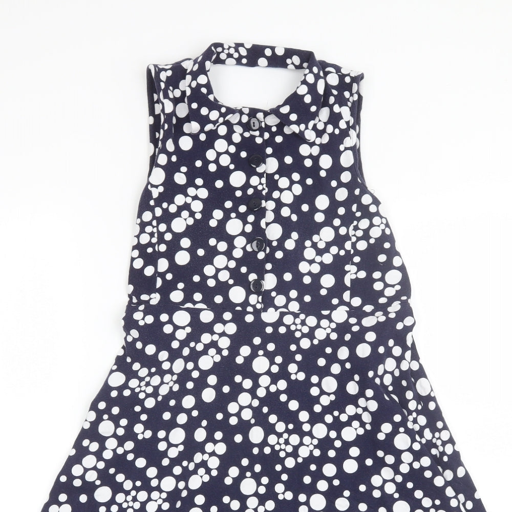 ASOS Womens Blue Polka Dot Cotton Shift  Size 8  Collared