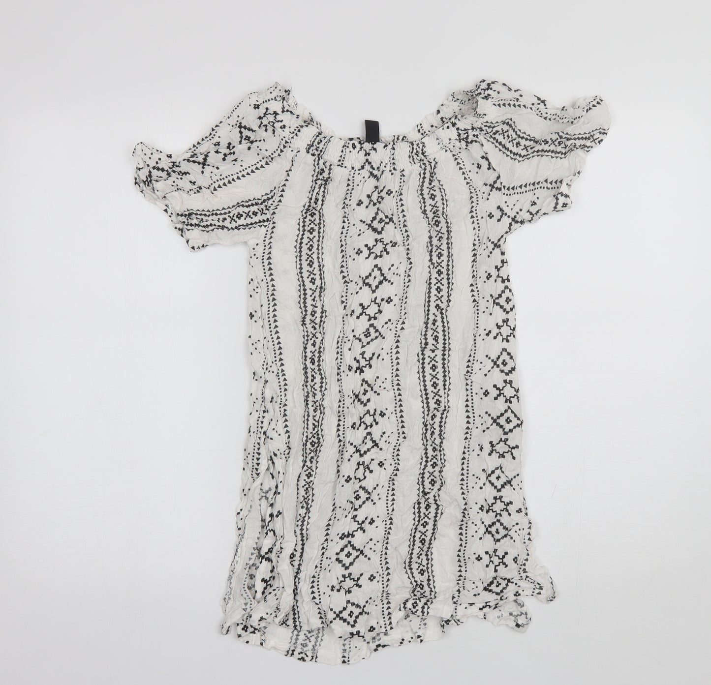 New Look Womens White Geometric Viscose Basic Blouse Size S Off the Shoulder