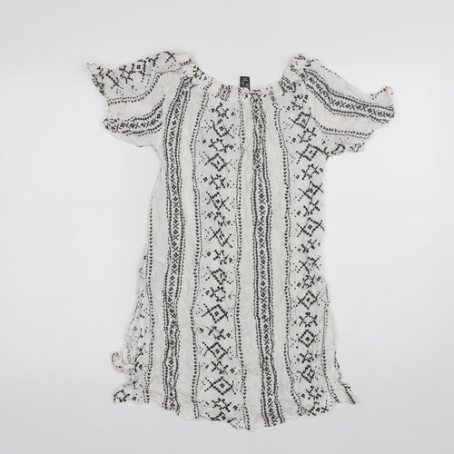New Look Womens White Geometric Viscose Basic Blouse Size S Off the Shoulder