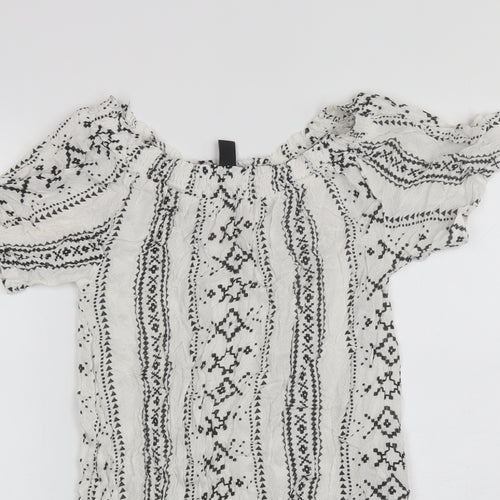 New Look Womens White Geometric Viscose Basic Blouse Size S Off the Shoulder