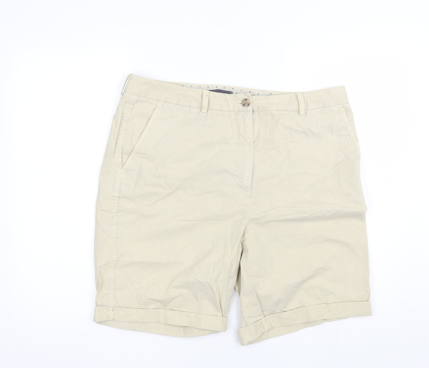 Marks and Spencer Womens Beige  Cotton Chino Shorts Size 16 L8 in Regular