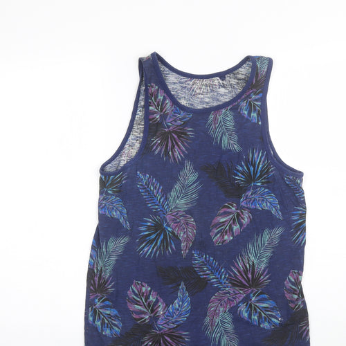 Primark Mens Blue Floral Cotton  T-Shirt Size S Round Neck