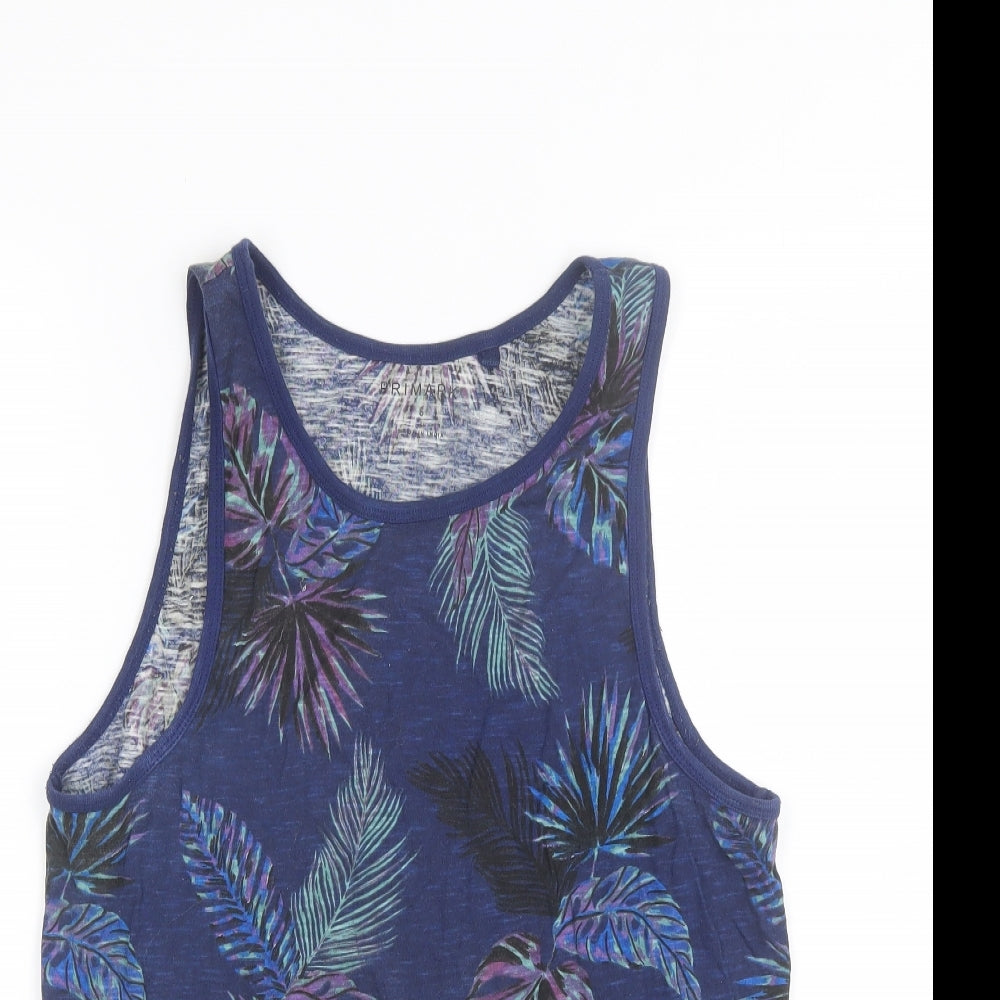 Primark Mens Blue Floral Cotton  T-Shirt Size S Round Neck