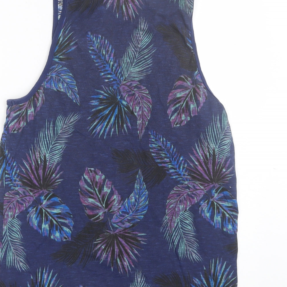Primark Mens Blue Floral Cotton  T-Shirt Size S Round Neck
