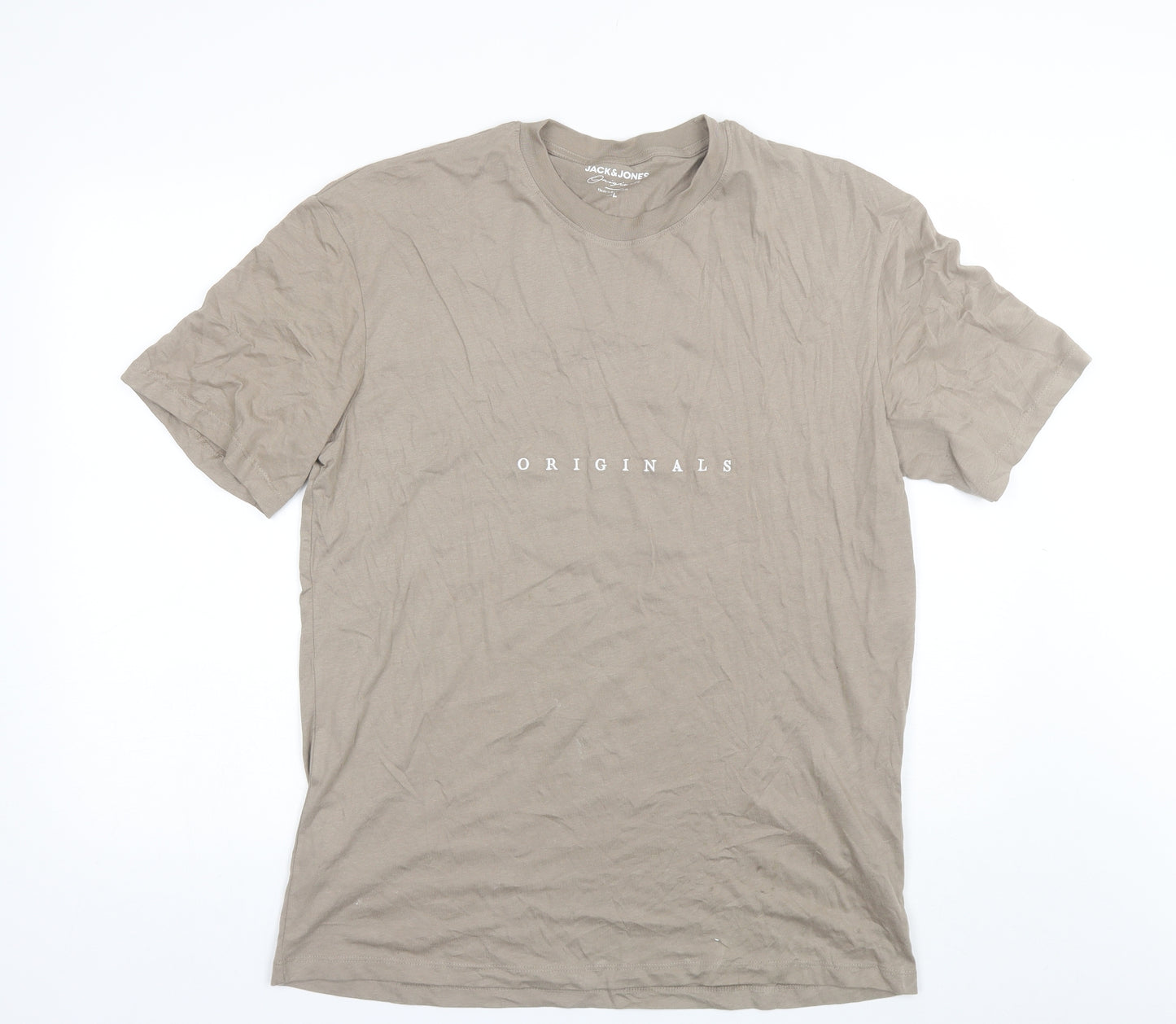 JACK & JONES Mens Brown  Cotton  T-Shirt Size L Round Neck  - Originals
