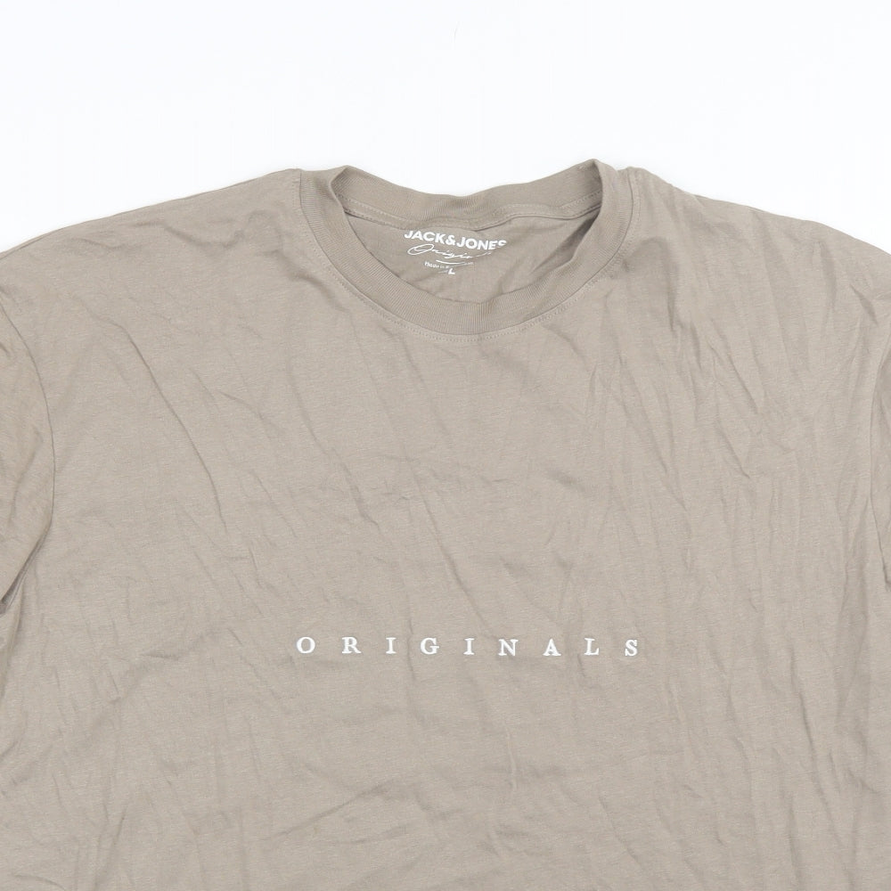 JACK & JONES Mens Brown  Cotton  T-Shirt Size L Round Neck  - Originals