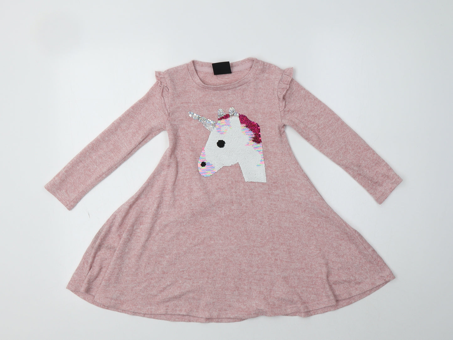 Primark Girls Pink  Viscose Fit & Flare  Size 4-5 Years  Collared  - Unicorn