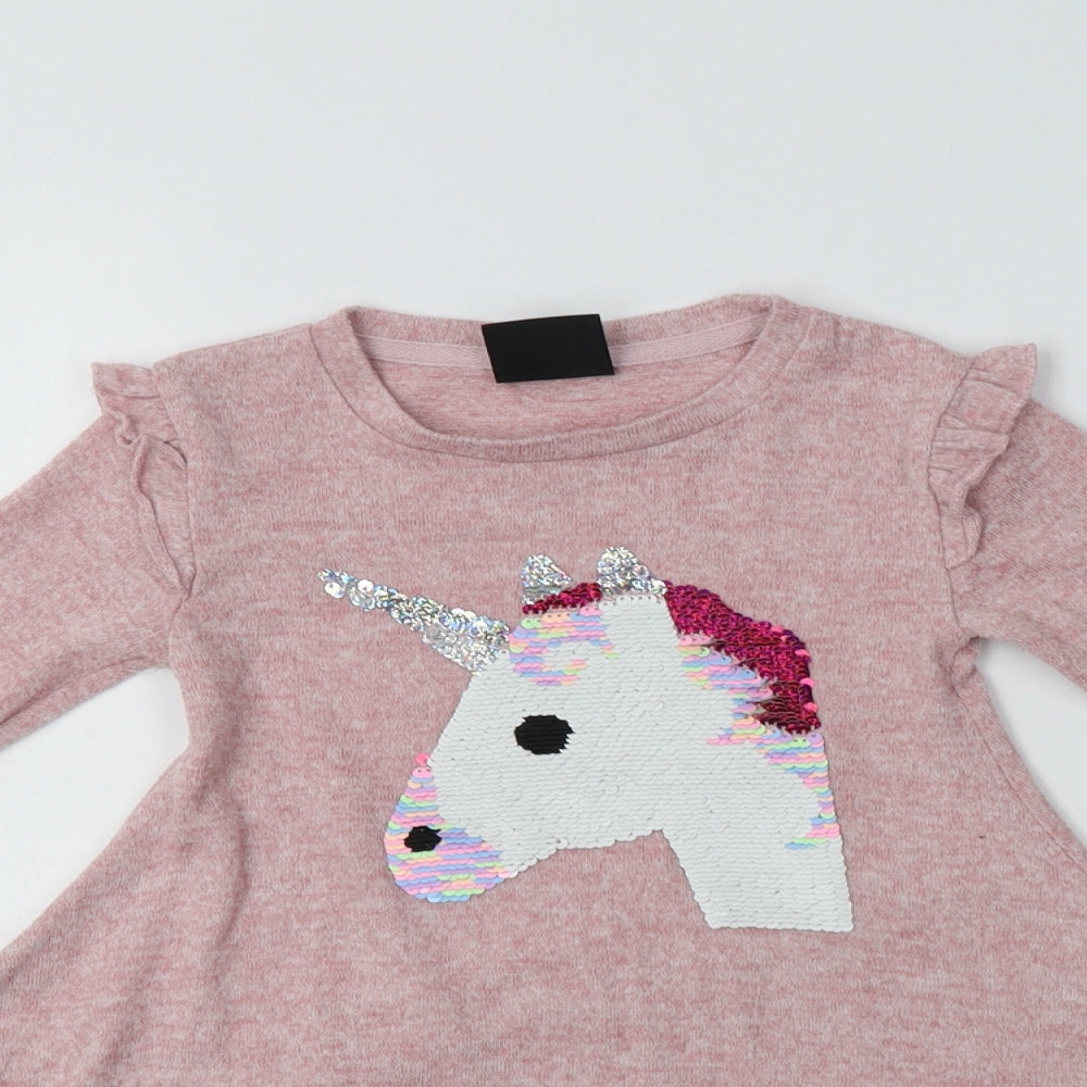 Primark Girls Pink  Viscose Fit & Flare  Size 4-5 Years  Collared  - Unicorn