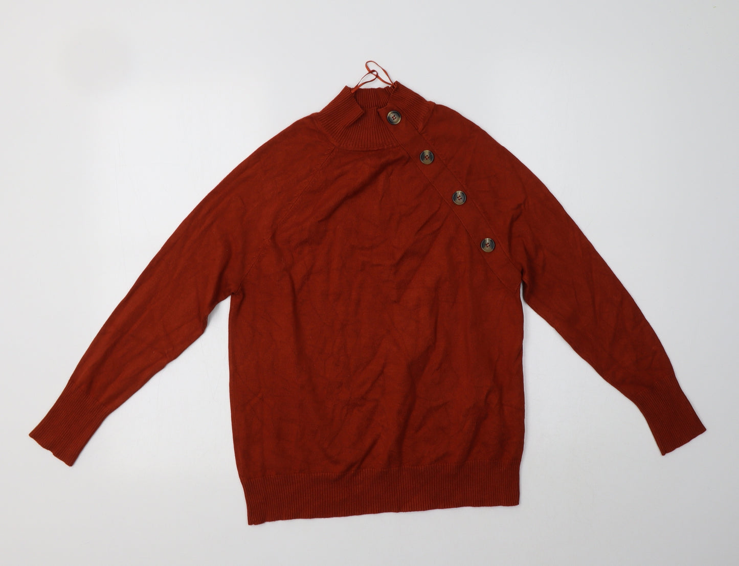 M&Co Womens Brown Mock Neck  Viscose Pullover Jumper Size 10