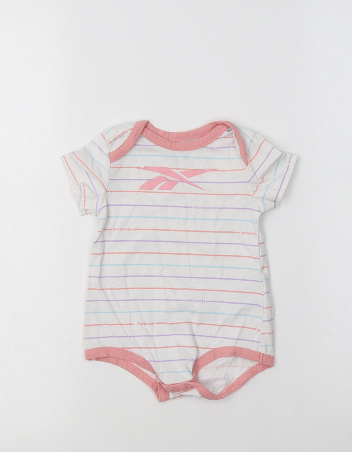 Reebok Baby White Striped Cotton Romper One-Piece Size 6-9 Months