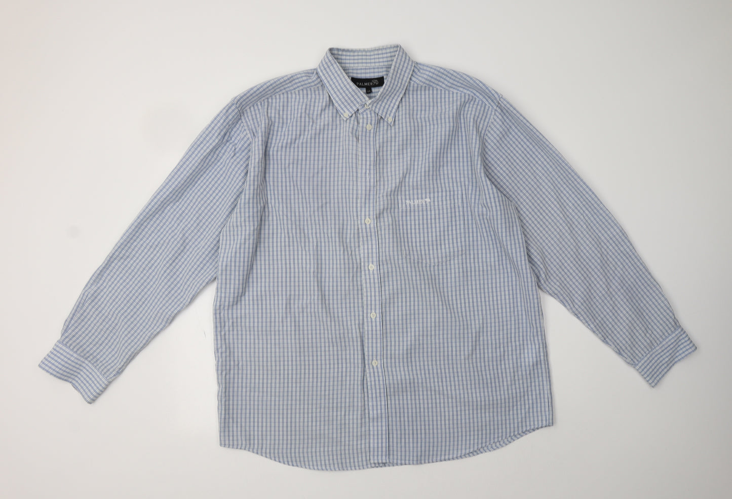 Palmer Mens Blue Check Polyester  Dress Shirt Size XL Collared