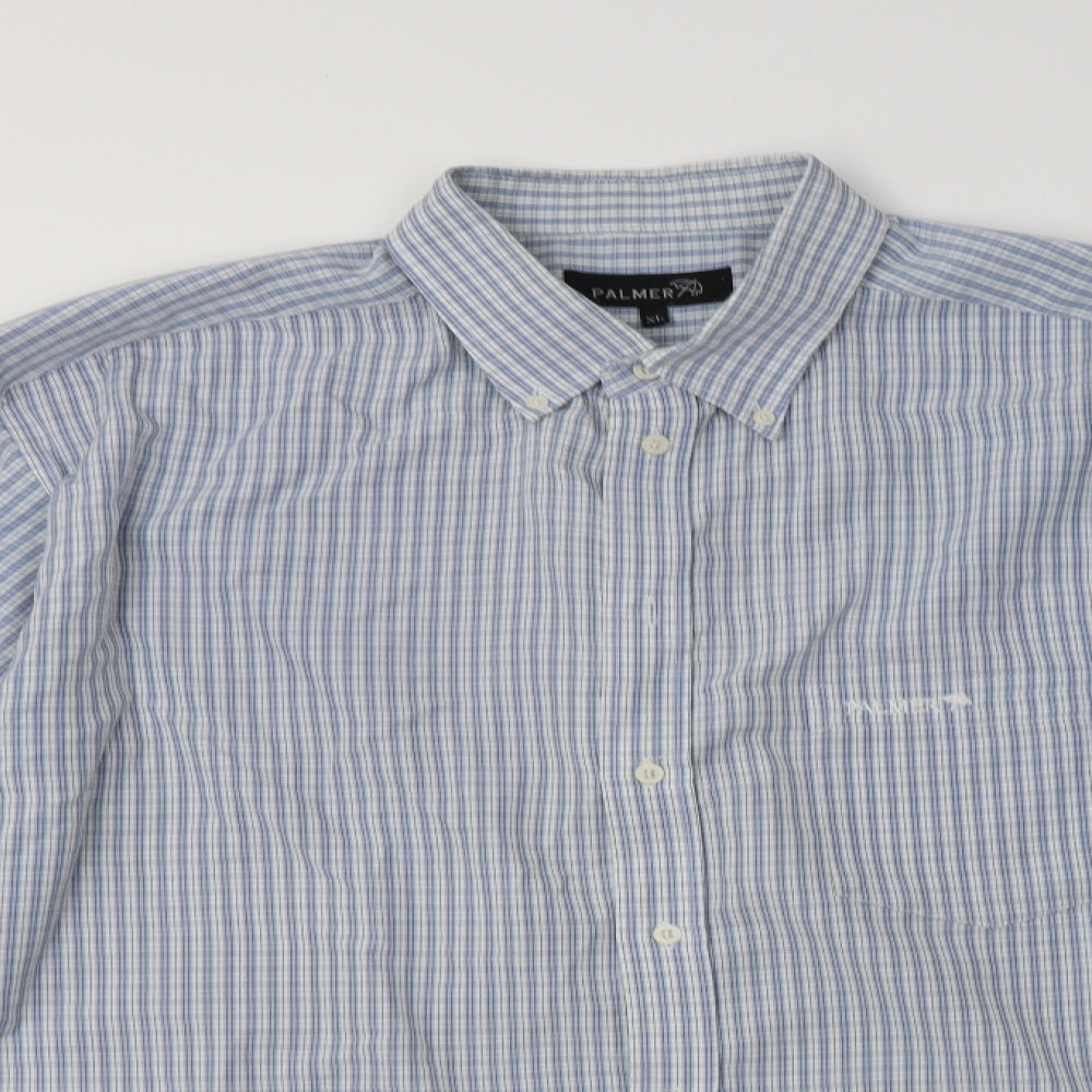 Palmer Mens Blue Check Polyester  Dress Shirt Size XL Collared